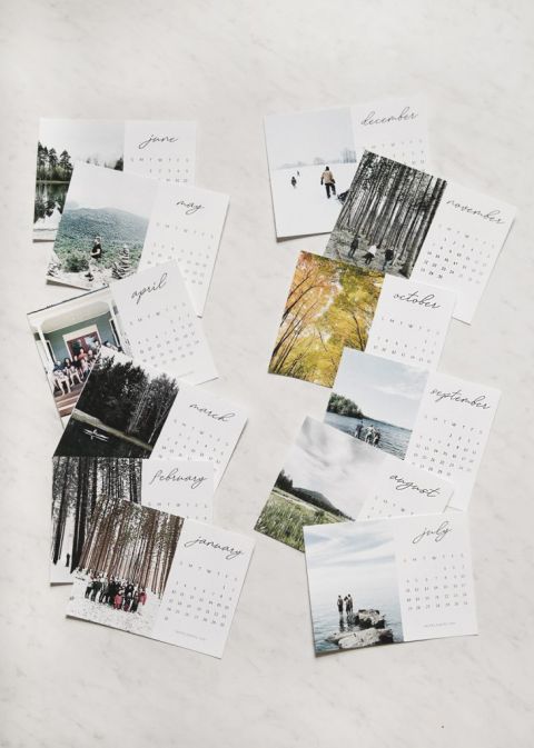 printable photo calendar pages on countertop