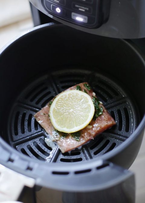 piece of salmon in air fryer