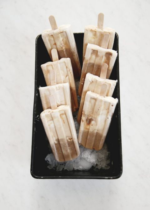 cold brew coffee popsicles in black tin on ice