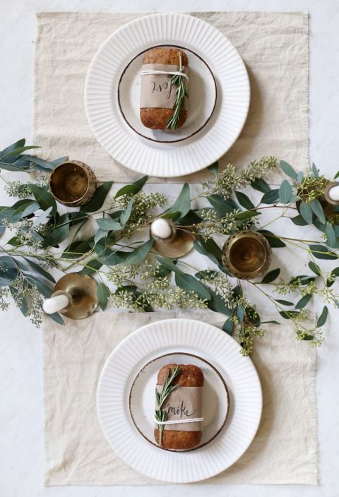 overhead shot of thanksgiving table setting