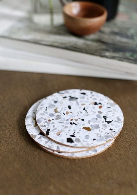 stack of terrazzo coasters