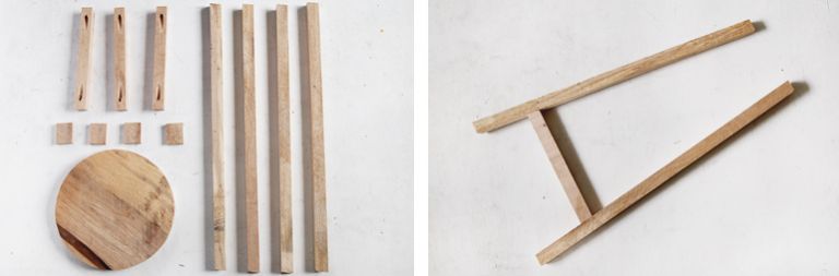 pieces of wood stool lying on floor