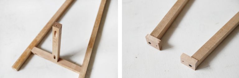 wood stool legs being put together