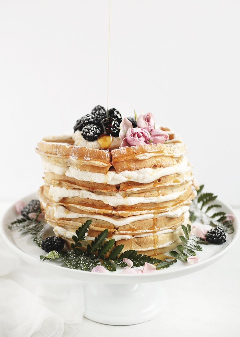 Waffle Cake with Whipped Maple Frosting