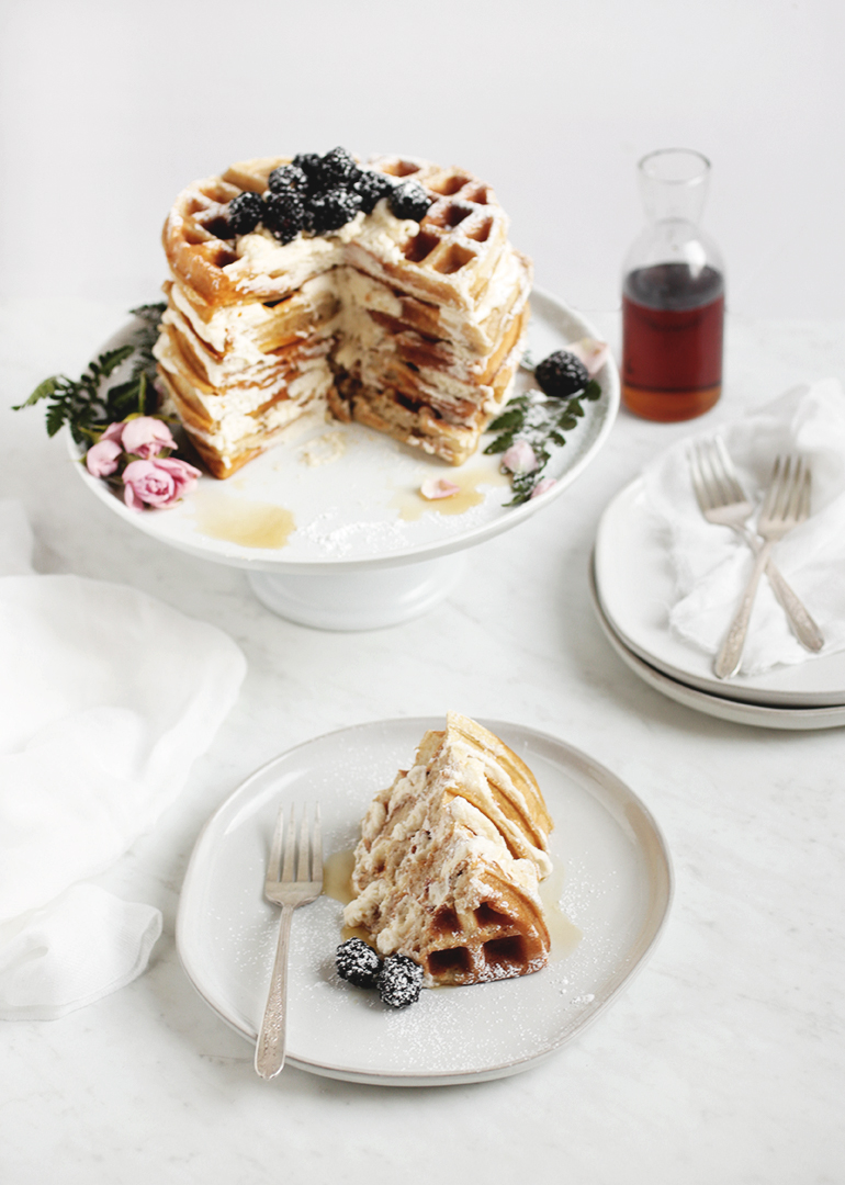 Waffle Cake with Whipped Maple Frosting