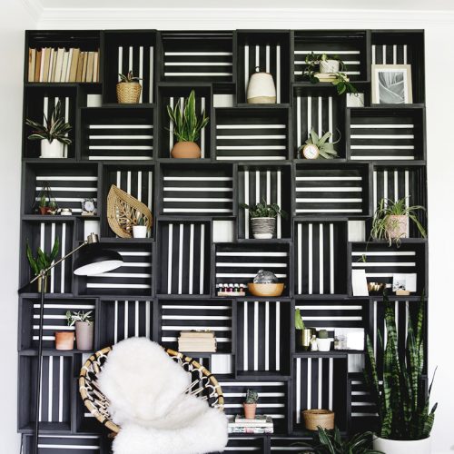 black wood crate shelf wall