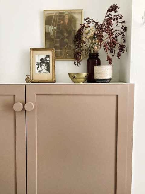 cabinet doors over white shelves