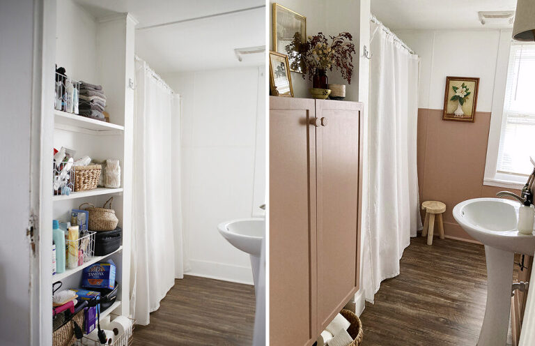 bathroom shelves before and after