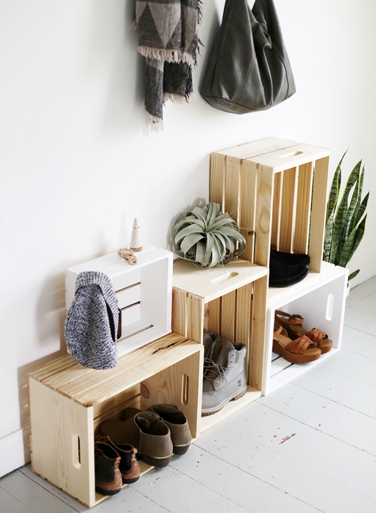 Wooden crate hot sale shoe storage