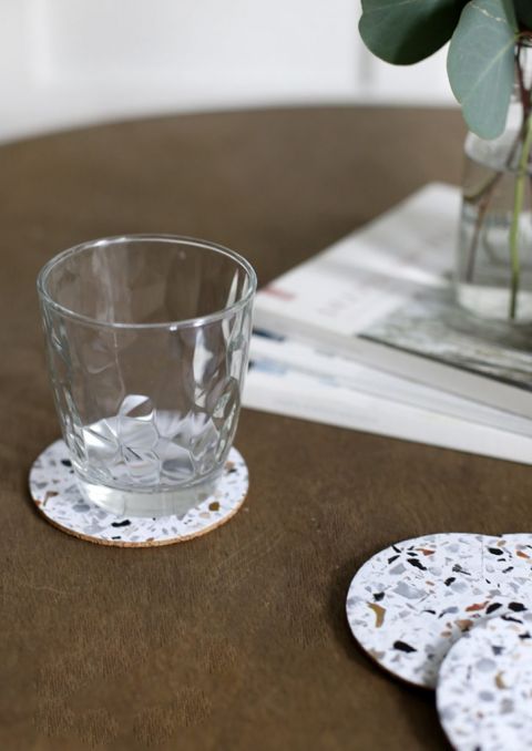 close up of cup on terrazzo coaster