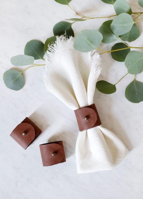 leather napkin ring with eucalyptus