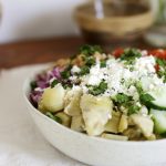 close up of greek artichoke salad in bowl