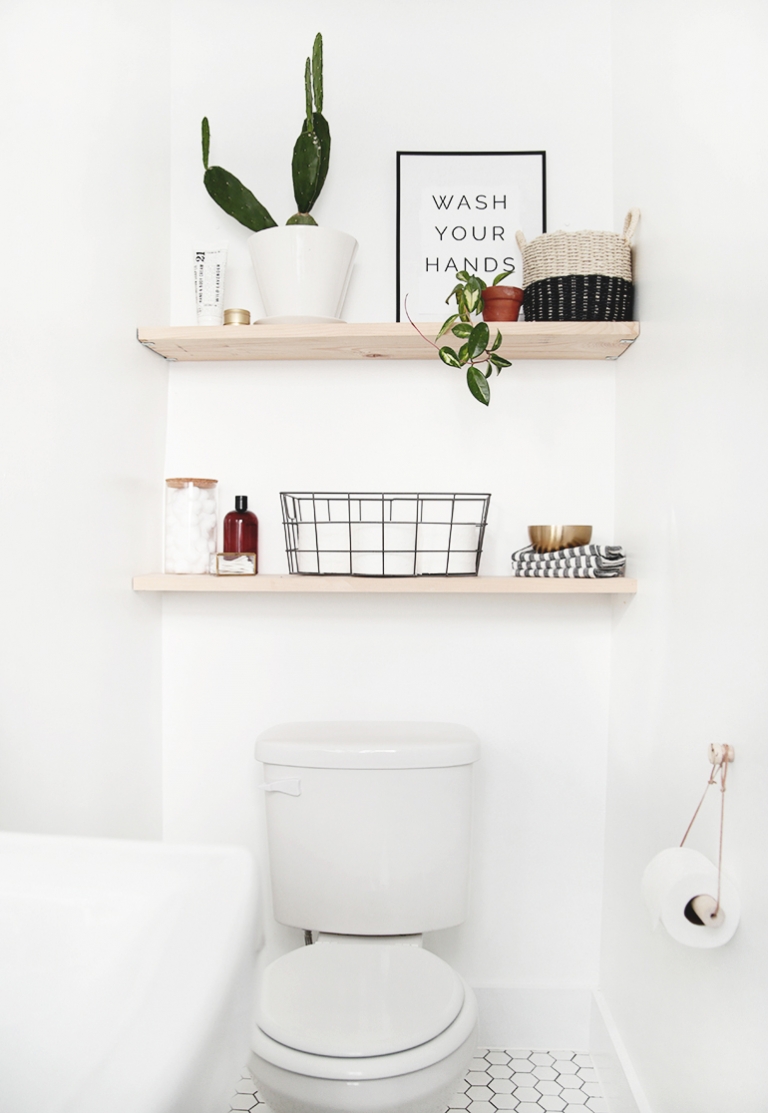 bathroom shelves above toilet