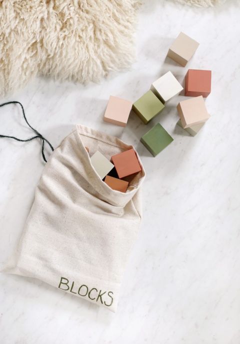 cotton bag with muted color blocks spillin out