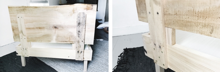 two picture of back of wood head board