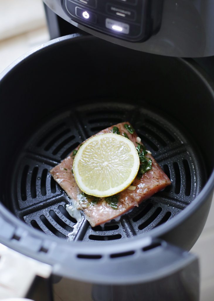 piece of salmon in air fryer