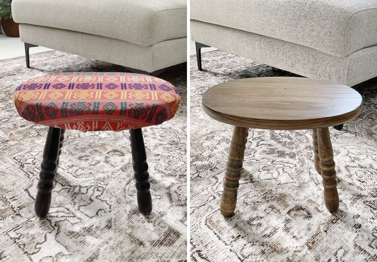 side by side picture of a thrifted stool