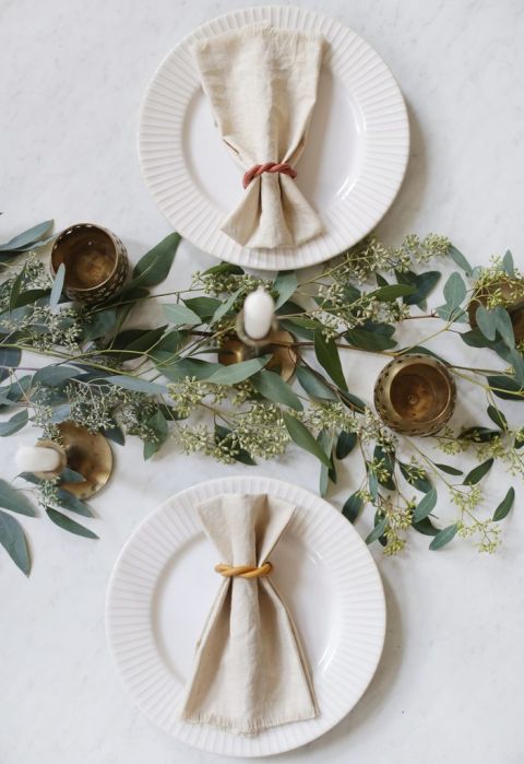 overhead shot of thanksgiving table setting