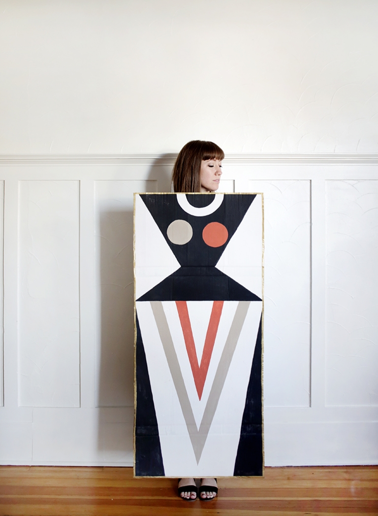 painted cardboard abstract woman shape art costume 