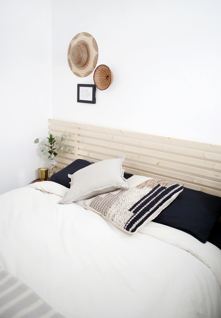 Diy Wood Slat Headboard The Merrythought, How To Make A Wooden Slat Bed Frame