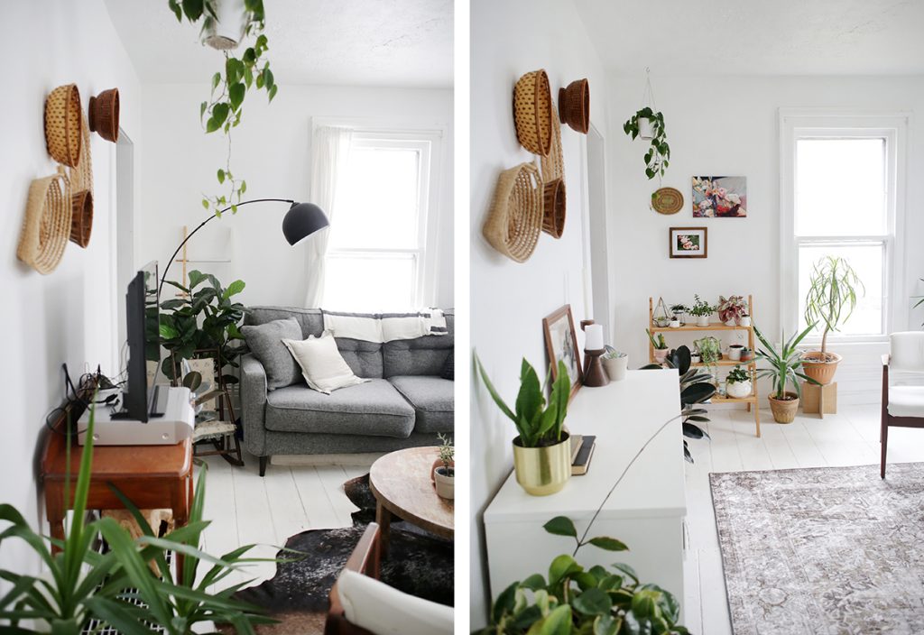 side by side before and after of living room