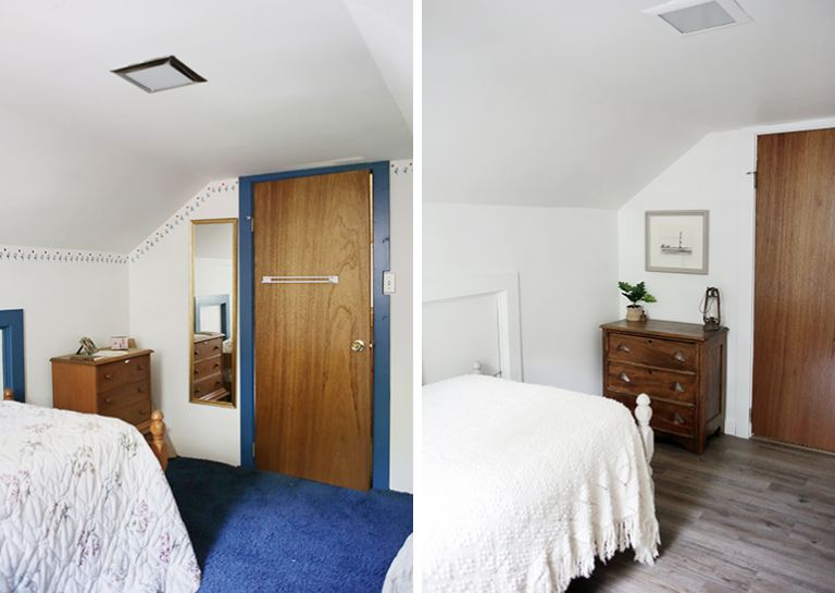 side by side before and after images of kids cottage room