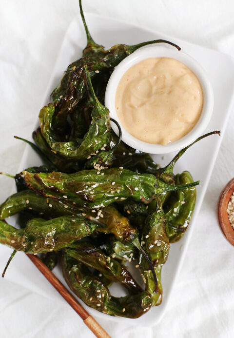 Air Fryer Shishito Peppers with Spicy Mayo