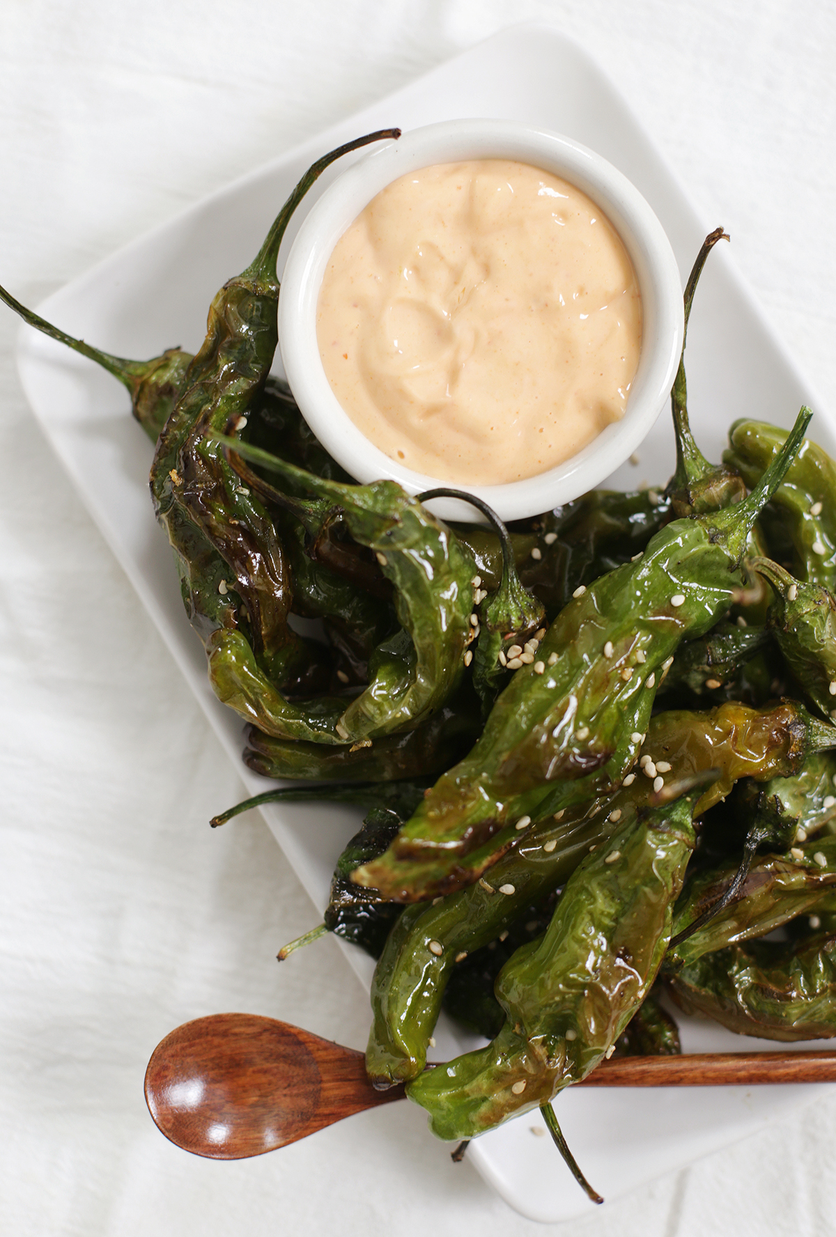 Air Fryer Shishito Peppers with Spicy Mayo