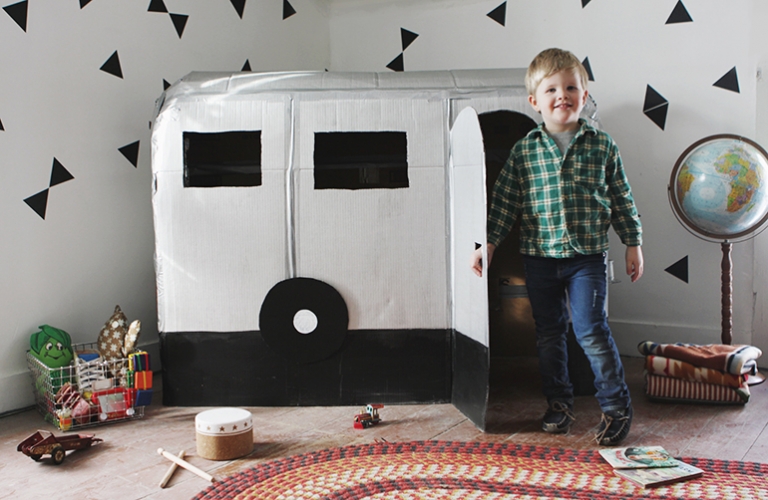 DIY Cardboard Camper Playhouse @themerrythought 