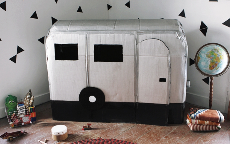 DIY Cardboard Camper Playhouse @themerrythought 