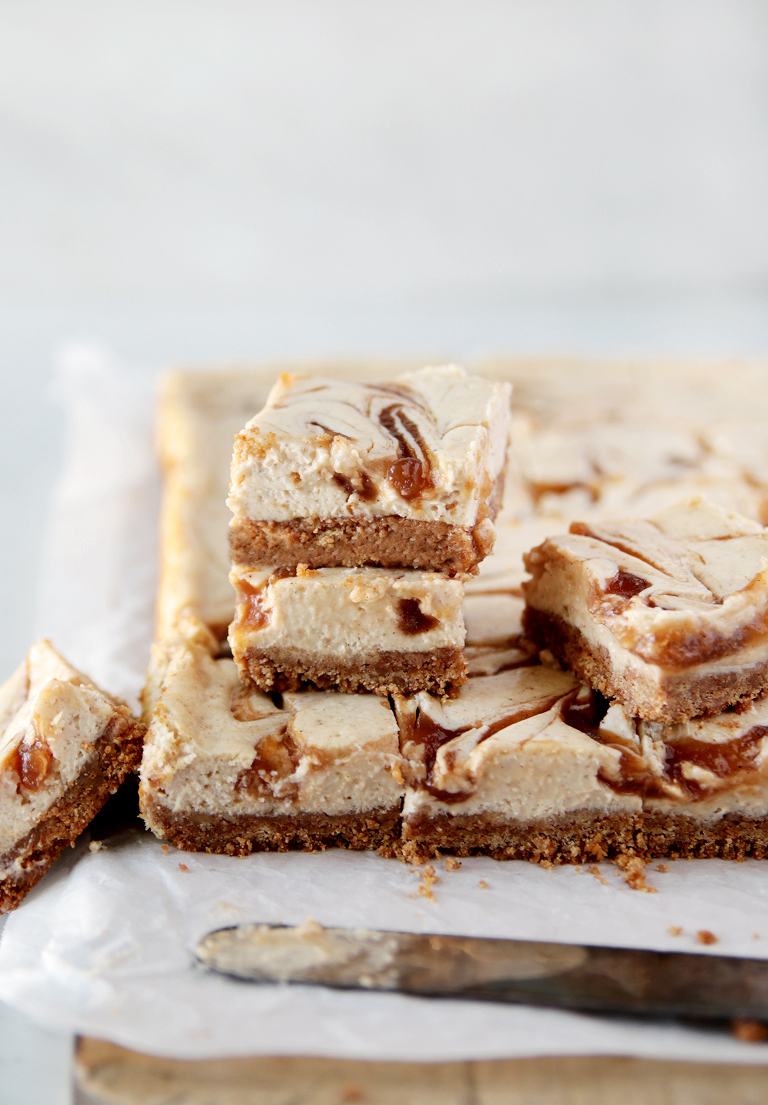cheesecake bars stacked on each other