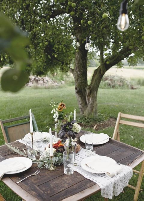 table set up for a backyard garden party 