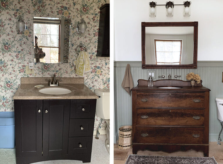 before and after of bathroom vanity