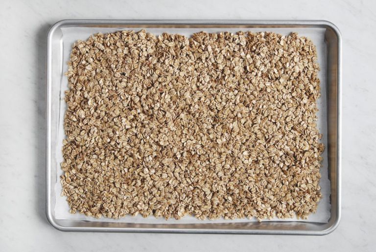 baking tray with rolled oats on it