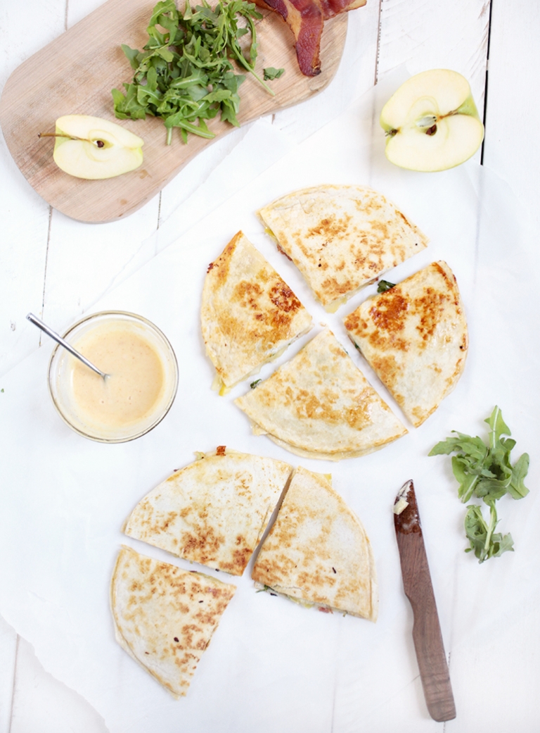 Brie, Apple, and Bacon Quesadillas @themerrythought