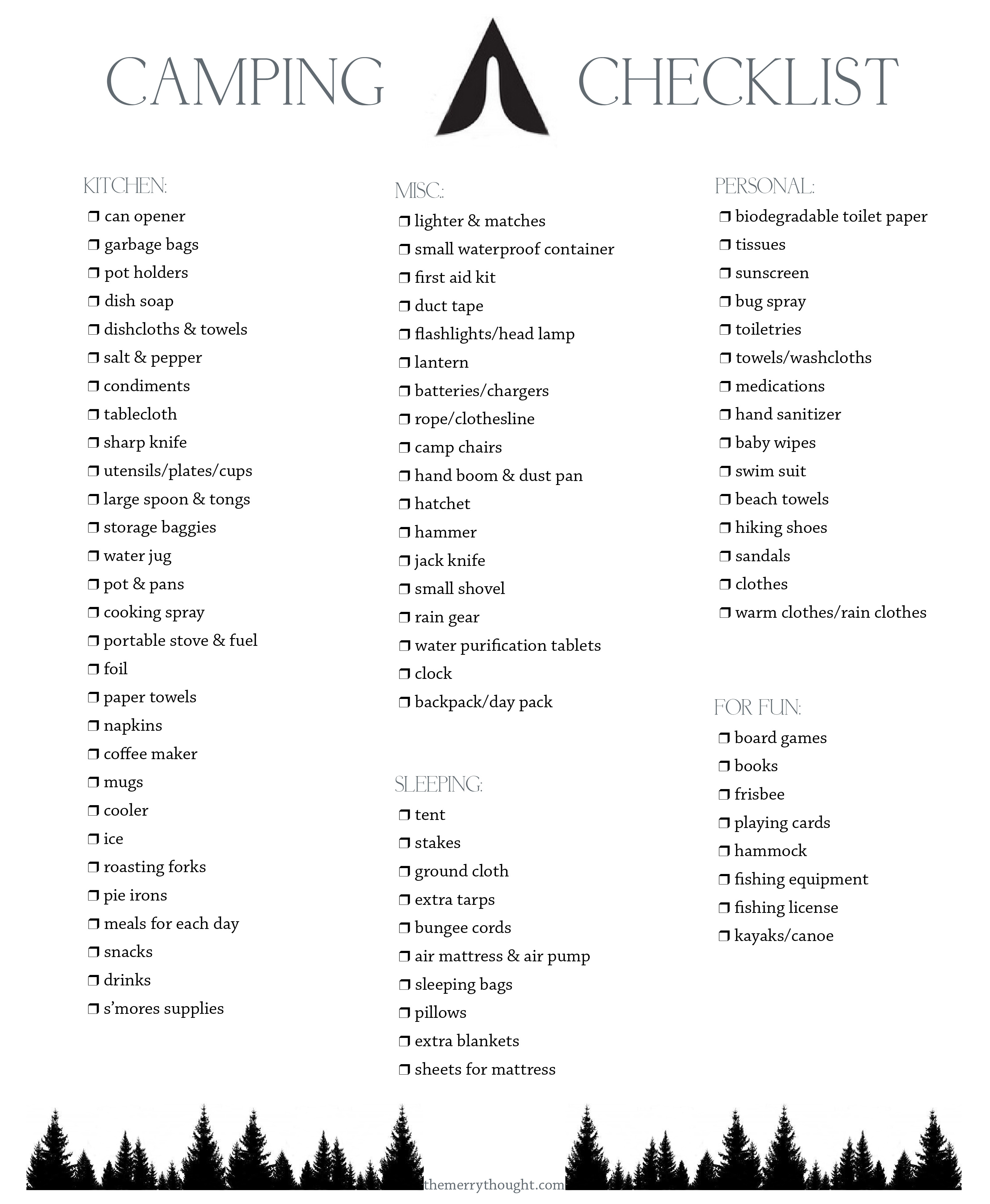 Camping Checklist - The Merrythought