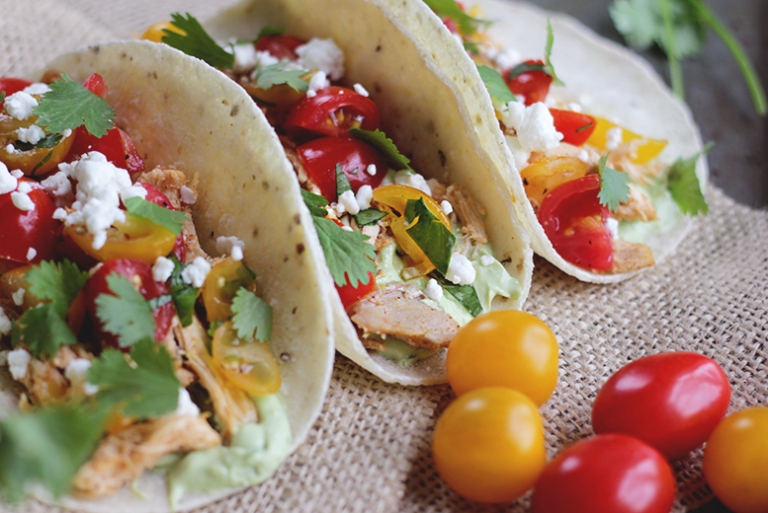Chicken & Cherry Tomato Tacos with Avocado Crema @themerrythought