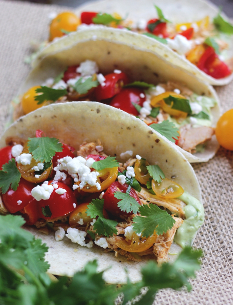 Chicken & Cherry Tomato Tacos with Avocado Crema @themerrythought