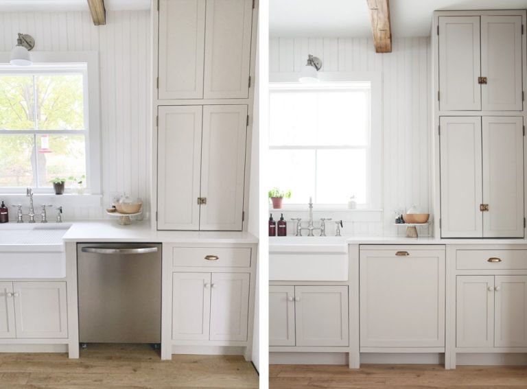 before and after of dishwasher with integrated panel