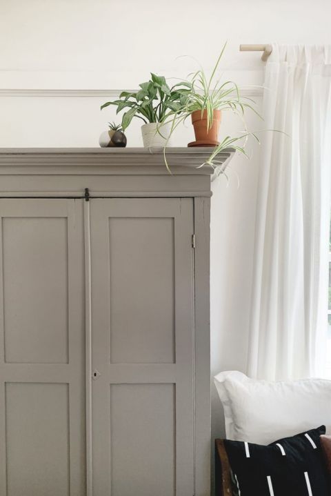 antique cabinet painted in pebble paint