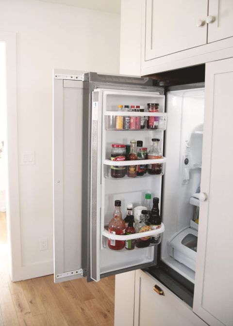 integrated refrigerator with one door of fridge open