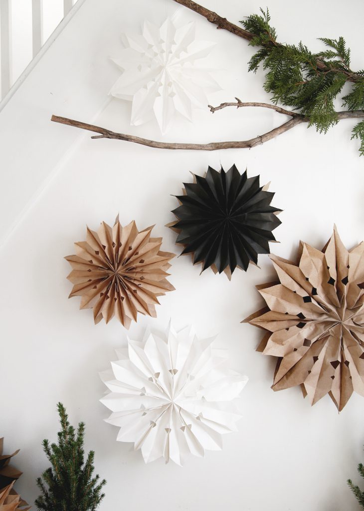 black brown and white star decorations hanging