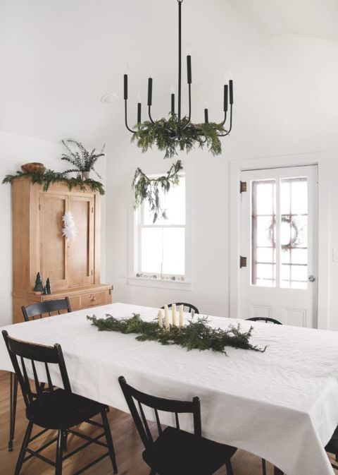 dining room with greenery christmas decor