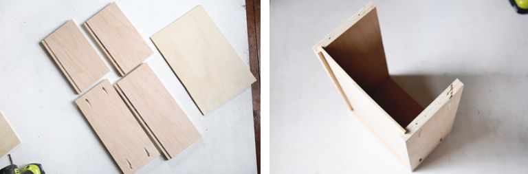 pieces of wood cut to size and some pieces of wood put together for drawer