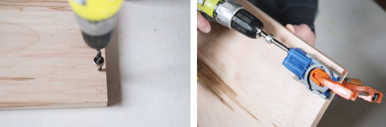 drill screwing into wood and pocket hole jig on wood