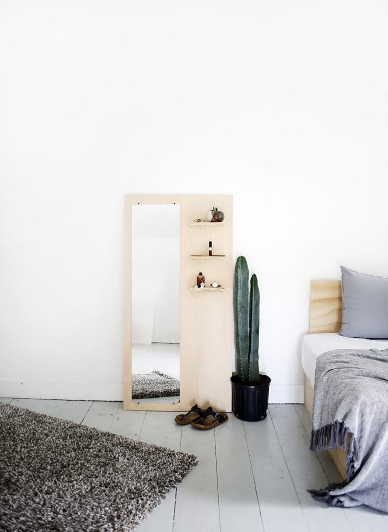 DIY Plywood Floor Mirror With Shelves @themerrythought