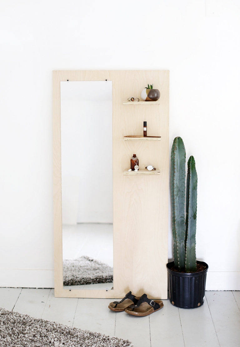 DIY Plywood Floor Mirror With Shelves @themerrythought
