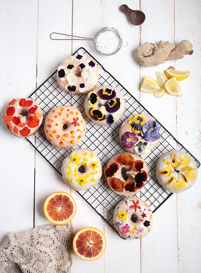 Floral Donuts with Blood Orange & Lemon Ginger Glaze - The Merrythought