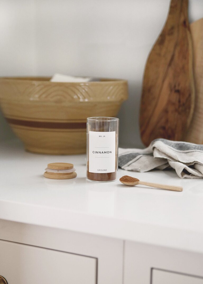 jar of cinnamon on kitchen counter