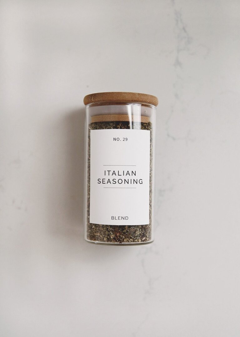 free printable spice jar labels on glass jar with wood lid